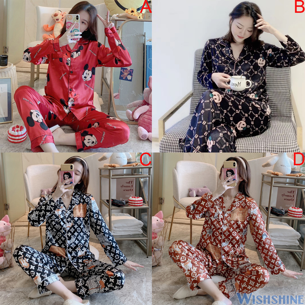 Bộ Đồ Ngủ Dài Tay In Họa Tiết Thời Trang Cho Nữ