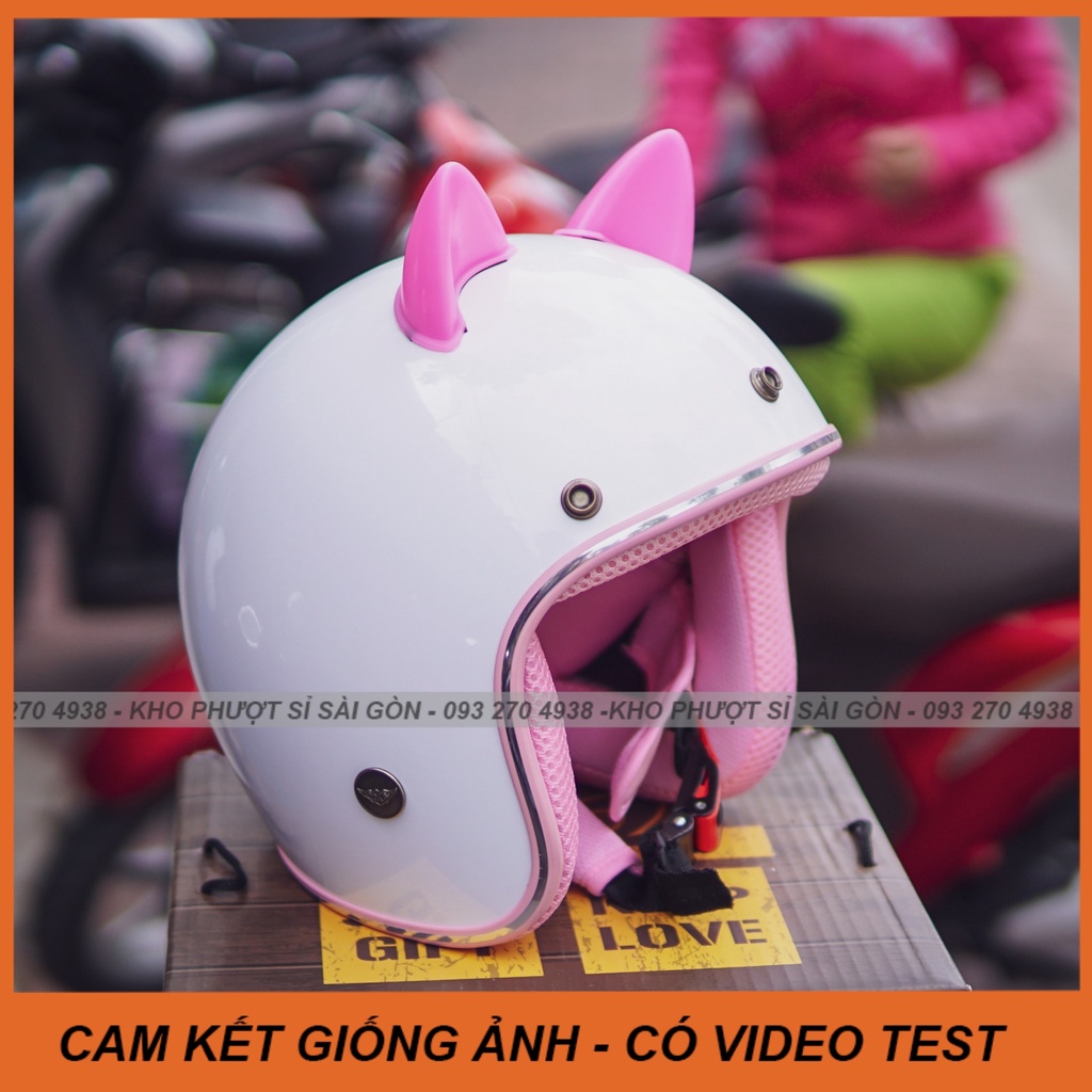 Tai mèo gắn nón mũ bảo hiểm màu hồng siêu cute - Tai mèo nhựa 3 màu giá rẻ trang trí mũ