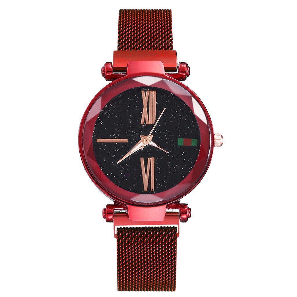 (Giá sỉ) Đồng hồ thời trang nữ Huans dây lưới nam châm màu đỏ MS889