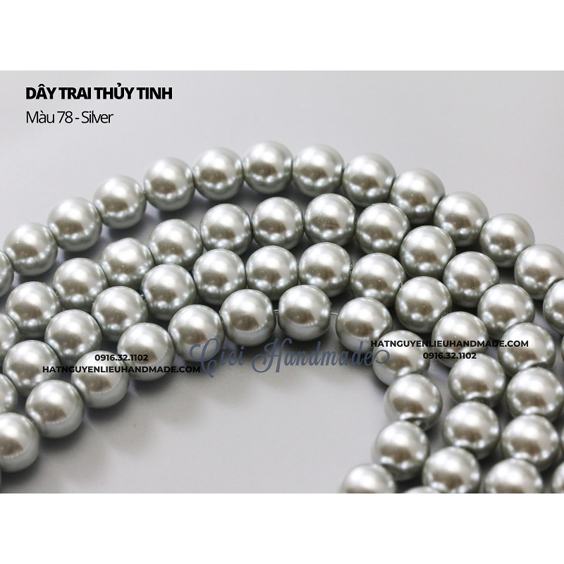 Dây hạt trai nhân tạo thủy tinh size 8mm 10mm link 2/2 vàng xanh ghi Cici Handmade chuyên hạt đá hạt pha lê hạt cườm