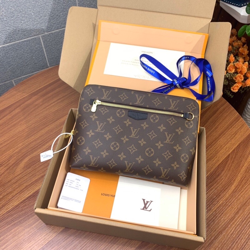 Clutch cao cấp logo thương hiệu Louis Vuitton LV New Pouch Damier Graphite da thật