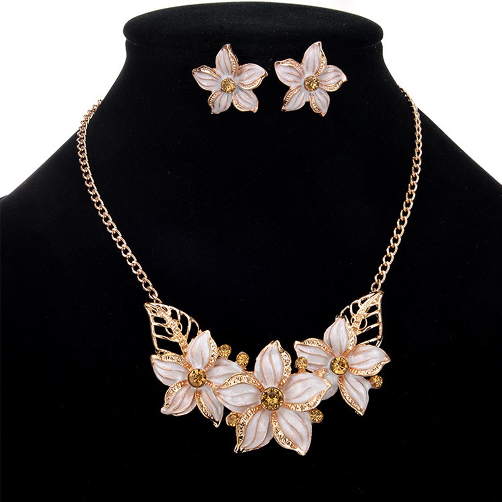 Flower Pendant Women Girls Necklace Set Jewelry Alloy Chains Earring Jewelry
