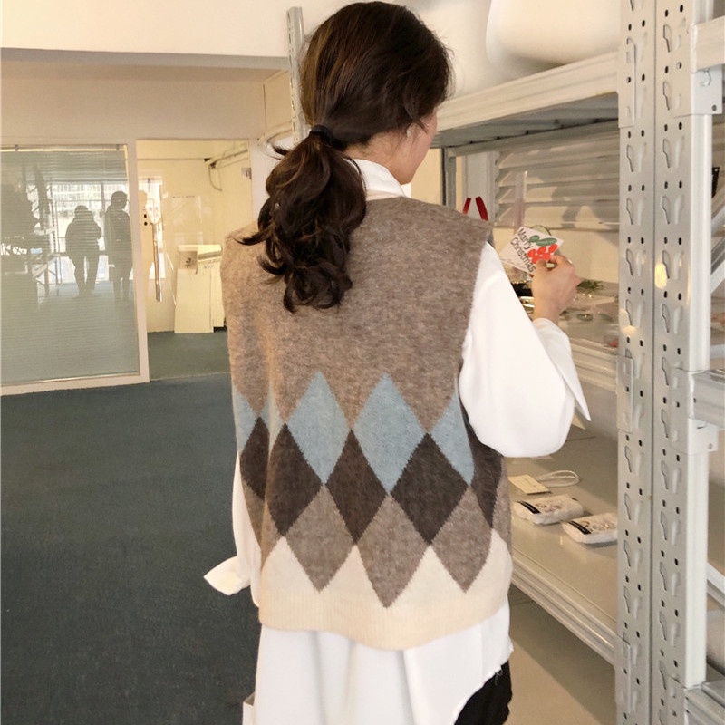 SUXI Áo Len Không Tay Cổ Chữ V Thiết Kế Thời Trang Cho Nữ