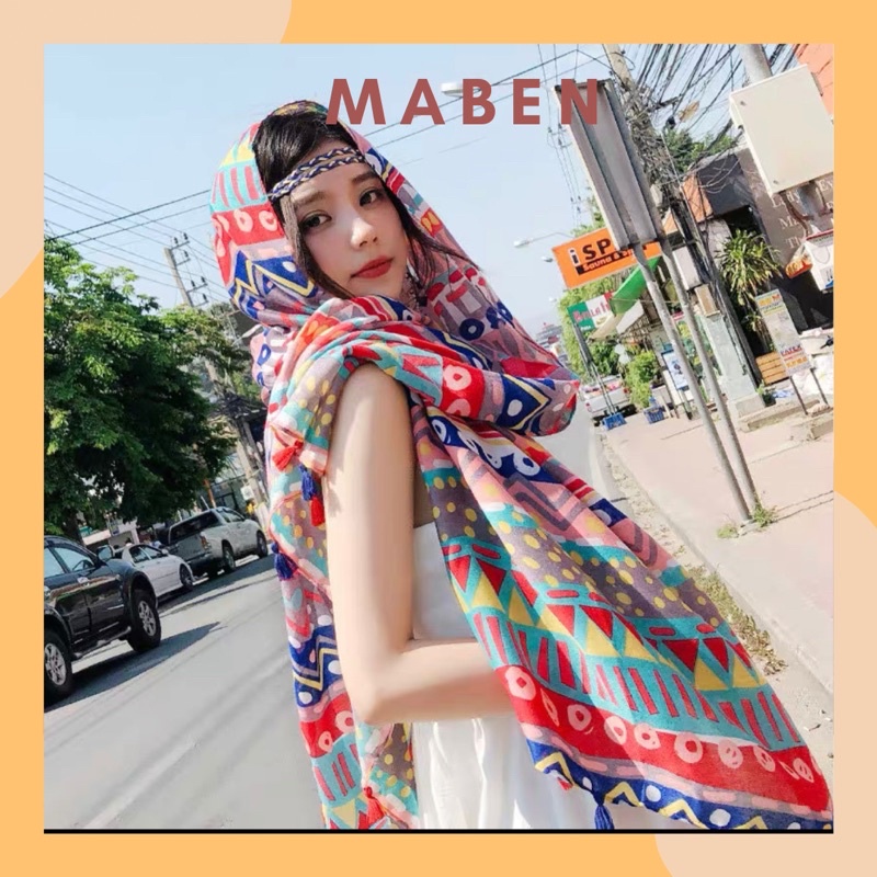 Khăn choàng che nắng in hoa văn thổ cẩm size 90x180cm