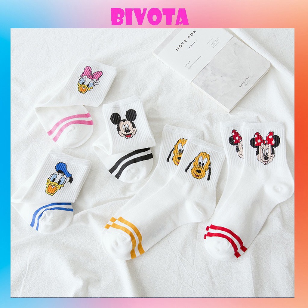 Set 5 đôi tất cổ cao Bivota vớ nữ in hình Minnie độc đáo ngộ nghĩnh T72