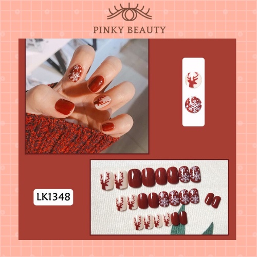 Bộ 24 Móng Giả Pinky Beauty Thời Trang Cá Tính Cho Nữ Mùa Noel, Lễ, Tết Kèm Keo Chính Hãng