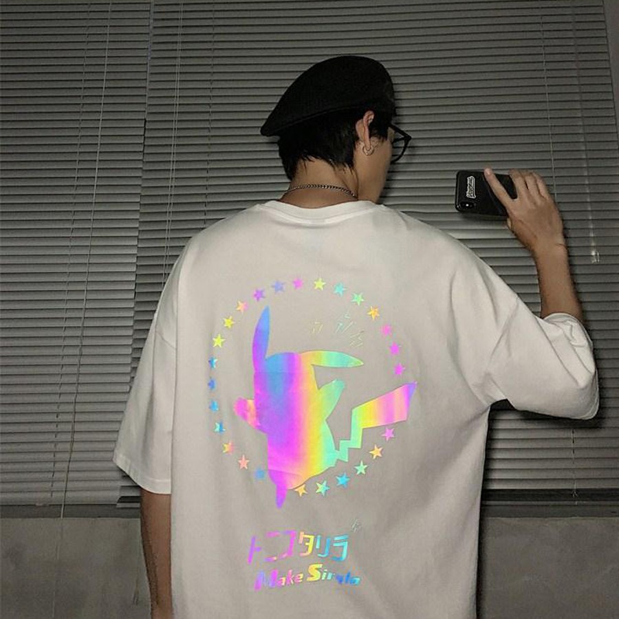 Áo thun phản quang 7 màu tay lỡ nam nữ PIKACHU03