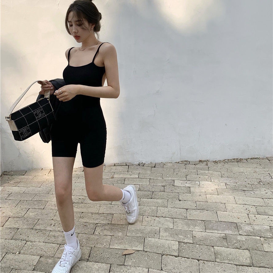 Bộ Áo Liền Quần Màu Đen Không Tay 2022 Thời Trang Mùa Hè Quyến Rũ Cho Nữ