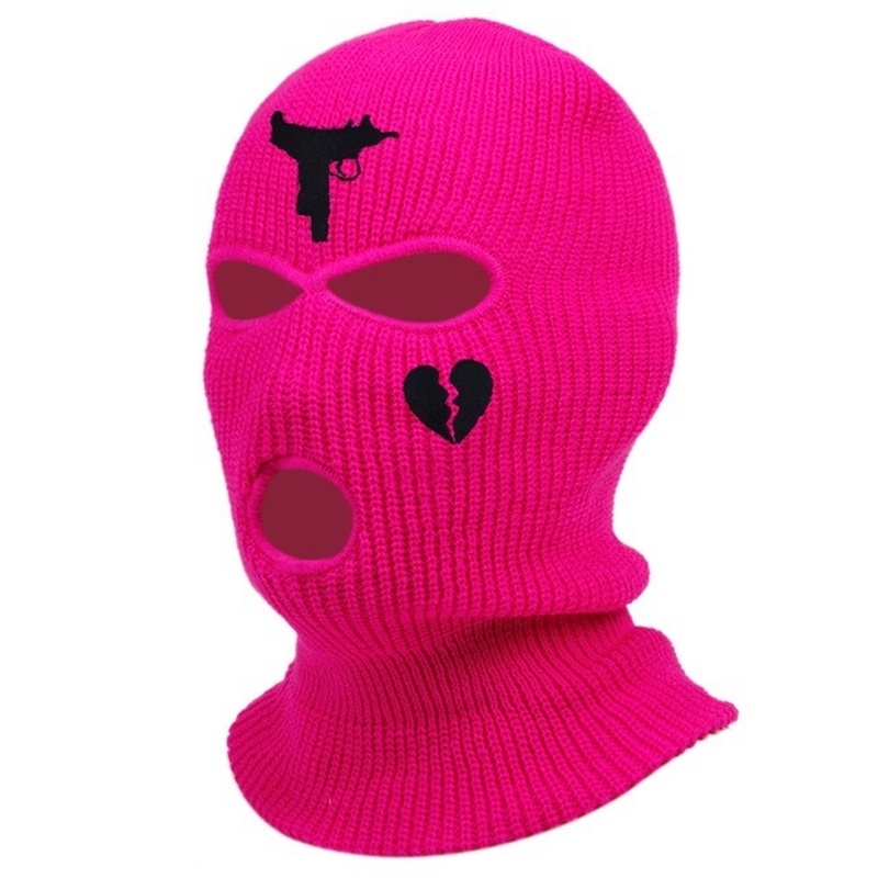 Mũ beanie Mặt Nạ Toàn Bộ Mặt Giữ Ấm Thiết Kế 3 Lỗ Thêu Họa Tiết Trái Tim Phong Cách Chiến Thuật