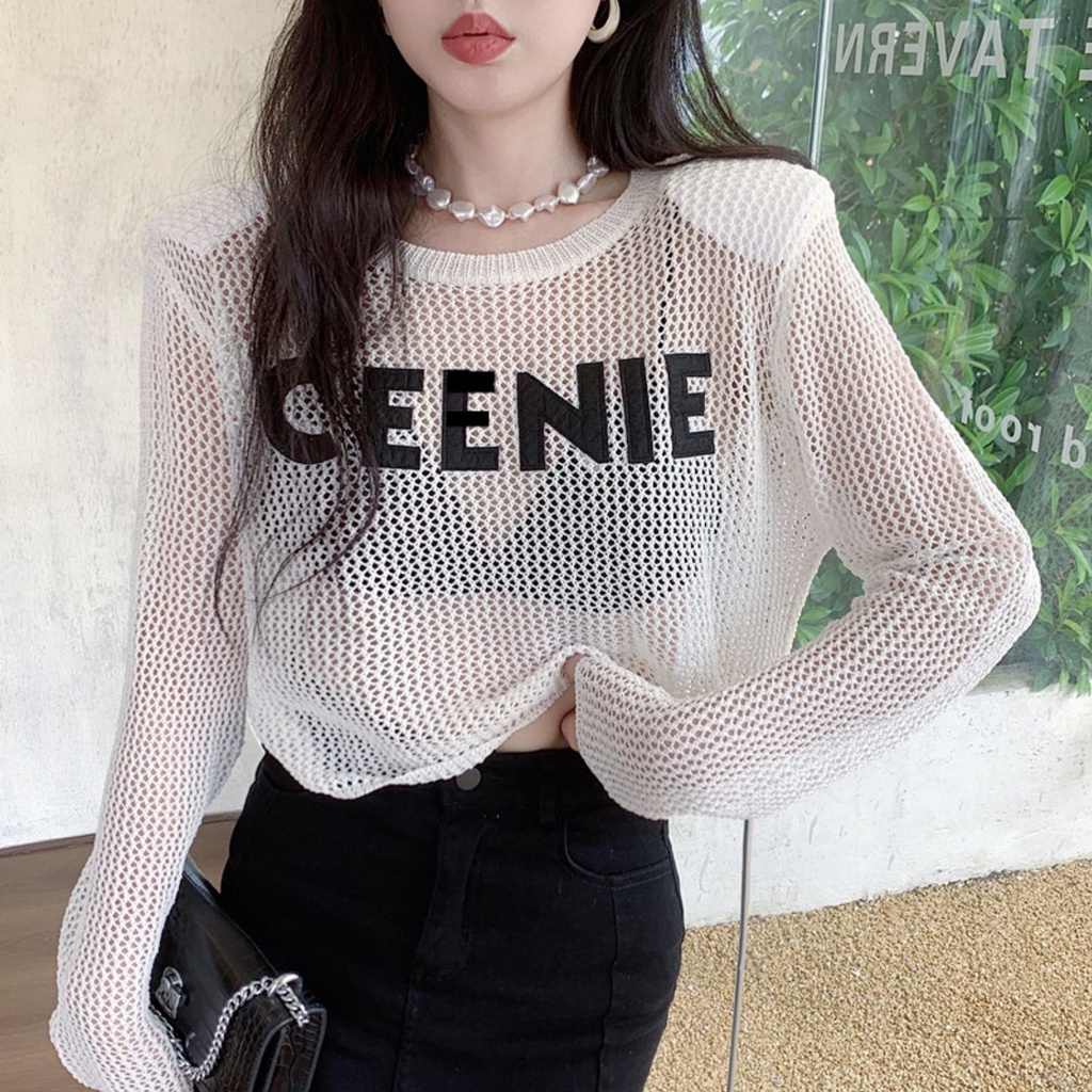 622070#Áo Dệt Kim Mỏng Dáng Ngắn Có Đệm Vai Thời Trang Mùa Hè Cho Nữ