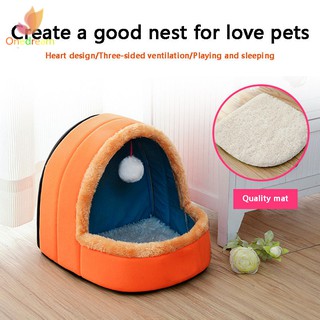 ❦ღ♣ Pet Dog Cat Bed Puppy House with Toy Ball Warm Soft Pet Cushion Dog Kennel Cat Castle