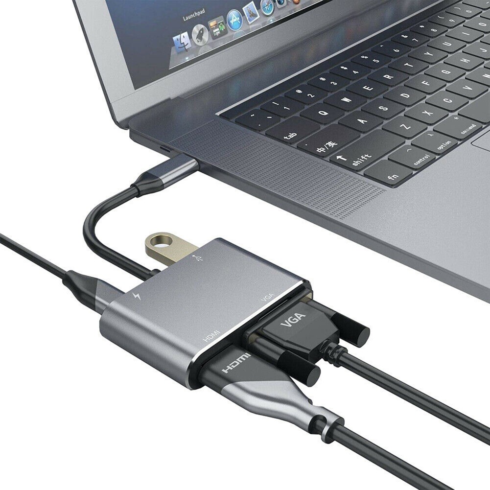 Đầu Đọc Thẻ 4 Trong 1 Usb Type-C Sang Hdmi Vga Cho Macbook Pro