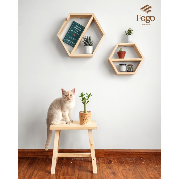 Lục giác treo tường FEGO - Kệ tổ ong đa năng để bàn - Nội thất gỗ thông tự nhiên decor trang trí nhà cửa