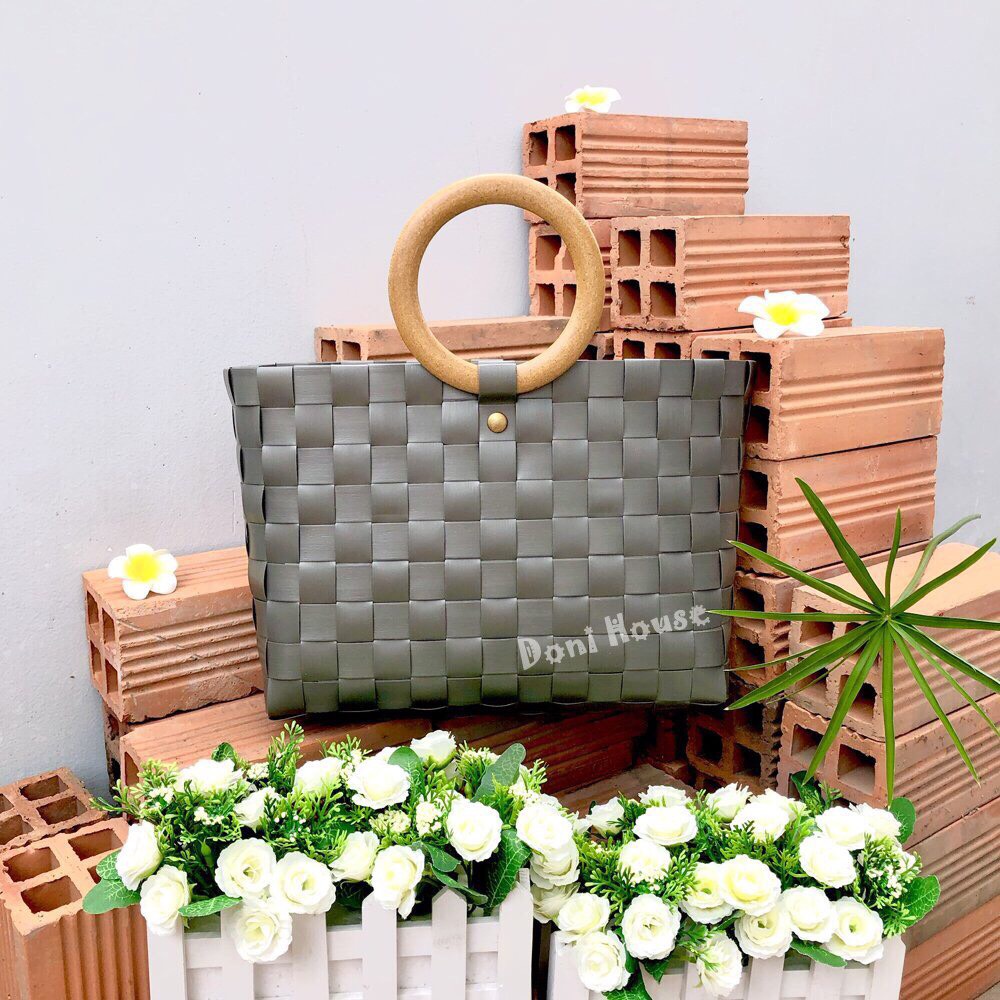 [Handmade] Túi Giỏ Xách Đan Tay Quai Gỗ Lớn Vintage Hàng Xuất Khẩu Thủ Công Đi Chơi Đi Biển Chụp Hình Làm Quà Tặng