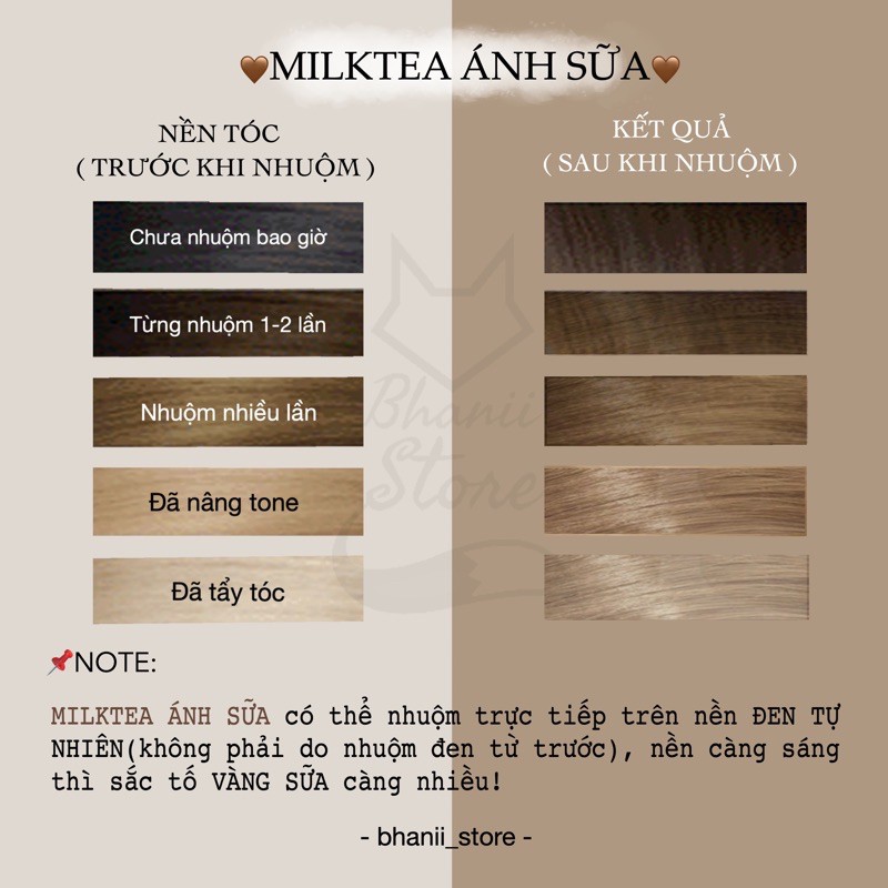 Thuốc nhuộm tóc Nâu Trà Sữa - Milktea KHÔNG TẨY bhanii store