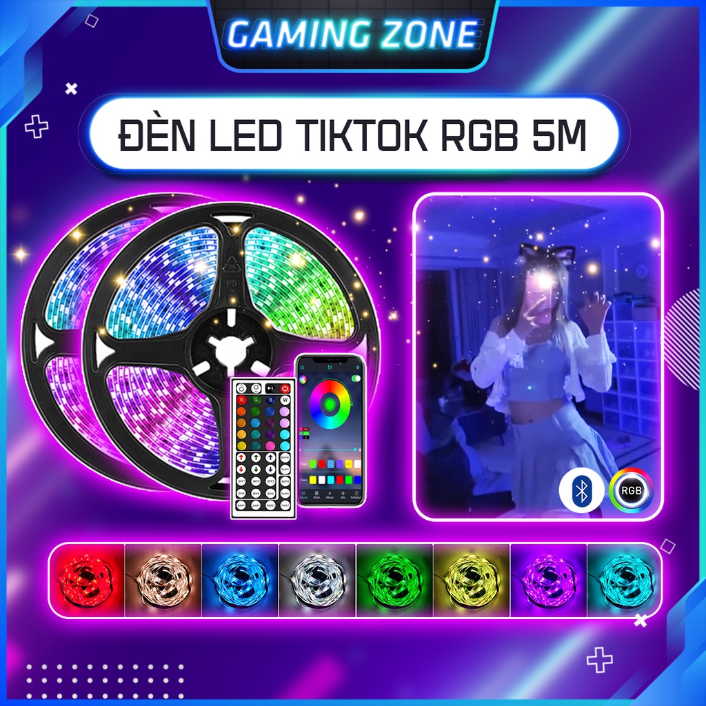 Đèn led dây dán TIKTOK RGB 5050 5M cao cấp trang trí phòng ngủ, bàn làm việc
