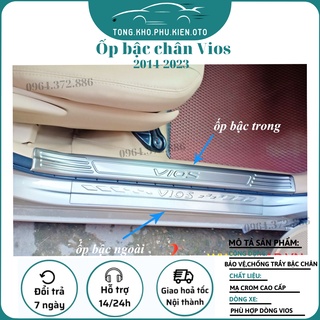 Bộ ốp bậc chân, nẹp bước cửa trong + ngoài xe Toyota Vios 2014- 2017, 2019 - 2022 chất liệu inox