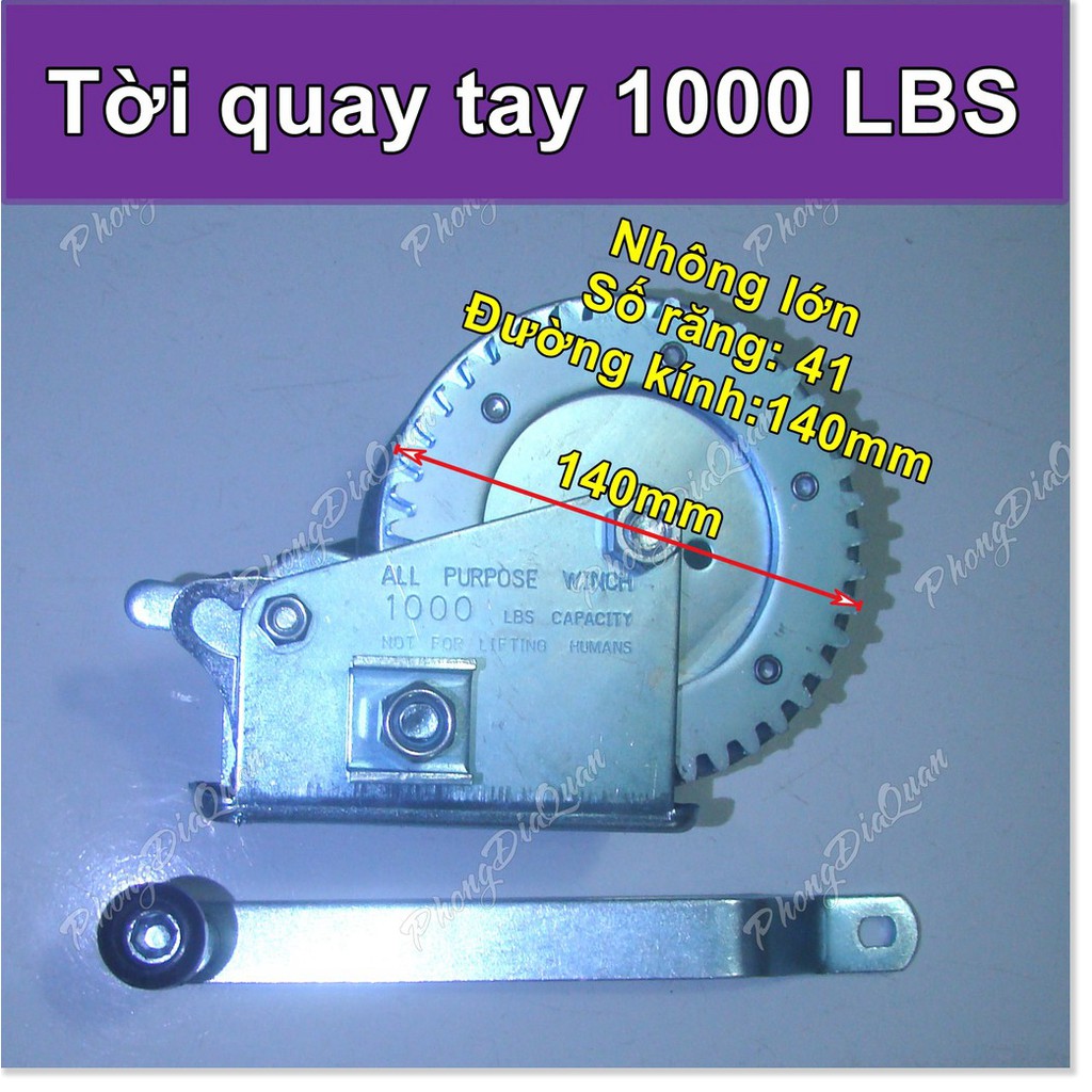 Tời quay tay 1000 LBS (cáp bán riêng theo yêu cầu)