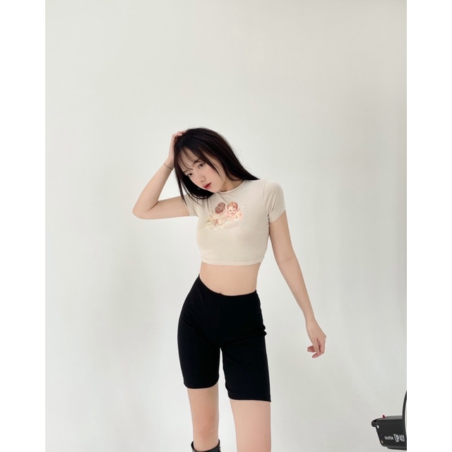 MONÁ Áo croptop ôm body ANGEL CROPTOP TRẮNG/ BE