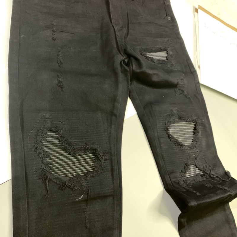 Quần Bò Đen Nam Phối Da Nhăn Rách Cực Sang | BigBuy360 - bigbuy360.vn