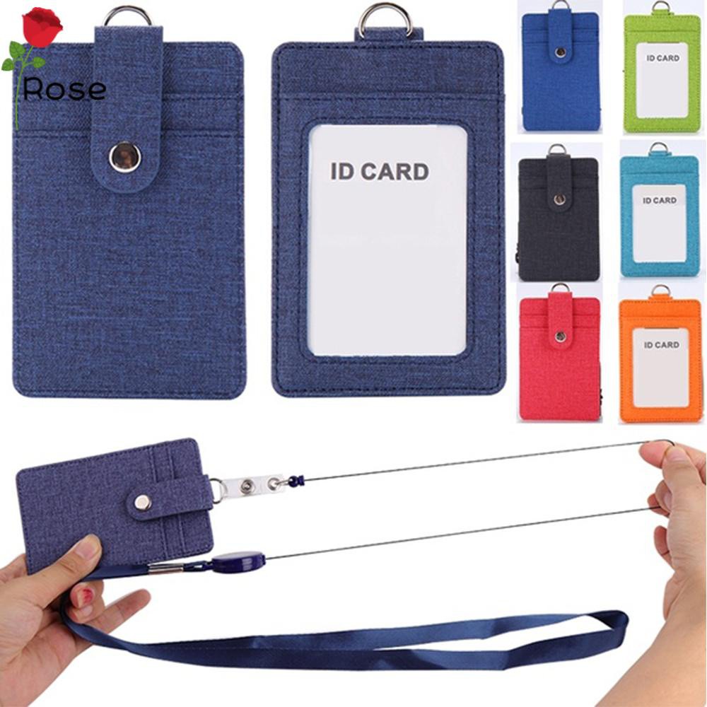Bao đựng thẻ tên/ bảng tên bằng da có nhiều màu thời trang có dây đeo có thể thu gọn