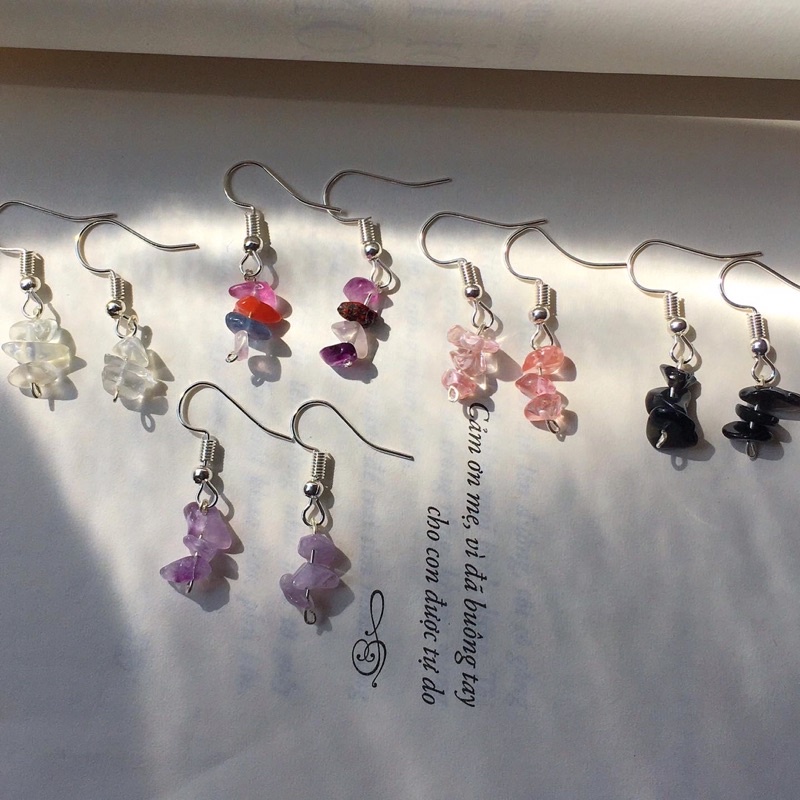 Khuyên tai đá Amethyst/ Black Tourmaline/ Clear Quartz/ Rose Quartz/ Mix