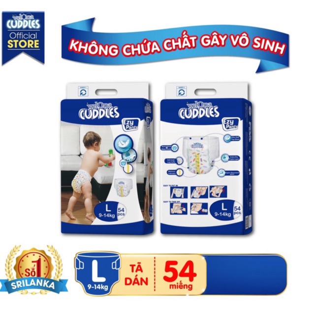 (Bịch Đại)Tã quần/dán Velona Cuddles Hữu cơ k chất gây vô sinh : S64-M64/54-L46/54- XL44- Srilanka