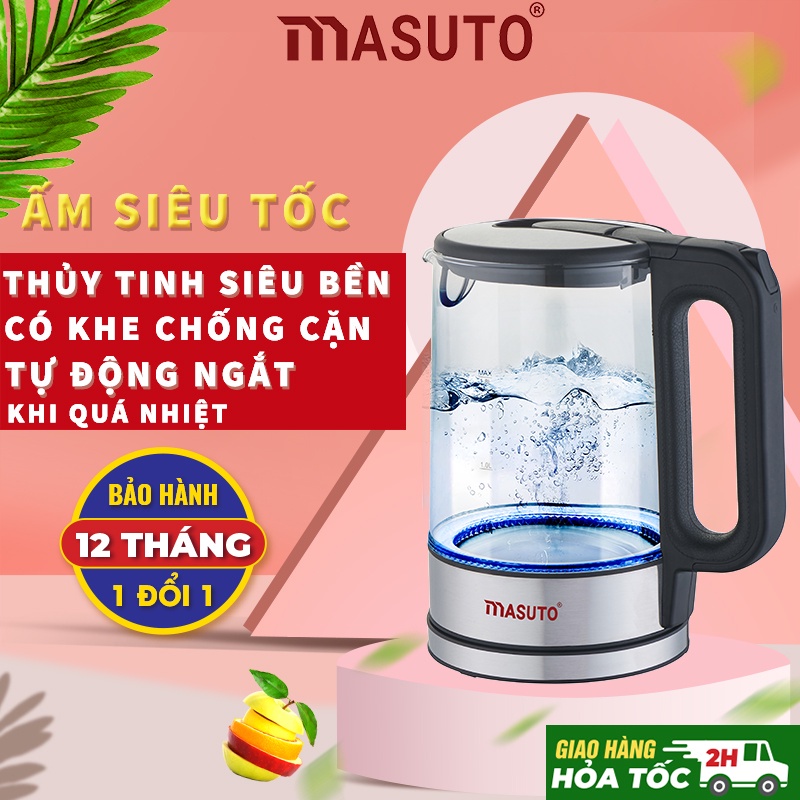 Ấm siêu tốc Masuto MS-Citizen18/ 1.8L, thủy tinh cường lực, đun nước 2p sôi, 1 đổi 1 trong 12 tháng