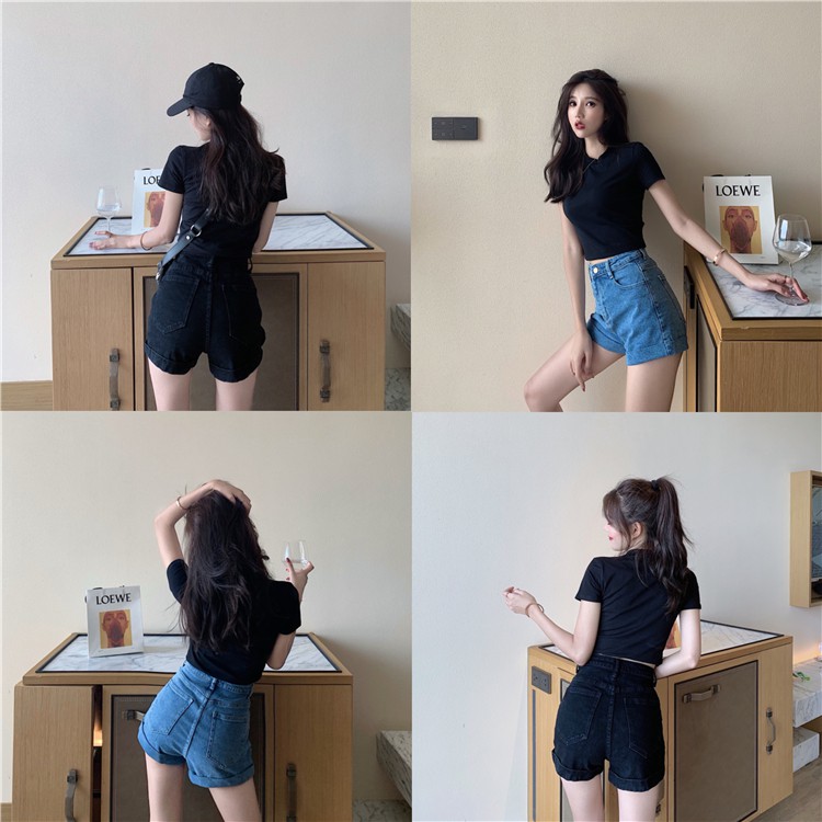 Xiaozhainv Quần Ngắn Denim Ống Rộng Lưng Cao Phong Cách Hàn Quốc Cho Nữ | BigBuy360 - bigbuy360.vn