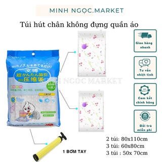 Túi hút chân không đựng quần áo chăn màn tái sử dụng nhiều lần bịch 8 túi + tặng kèm bơm tay siêu tiện lợi