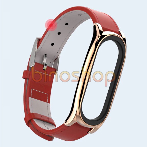 Dây đeo Mi band 5 da PU viền cong PLUS chính hãng Mijobs - dây đeo thay thế miband 5 da phiên bản PLUS