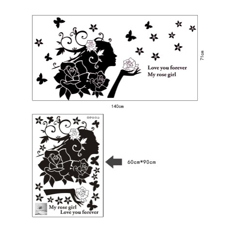 Decal trang trí cô gái và hoa hồng mẫu mới