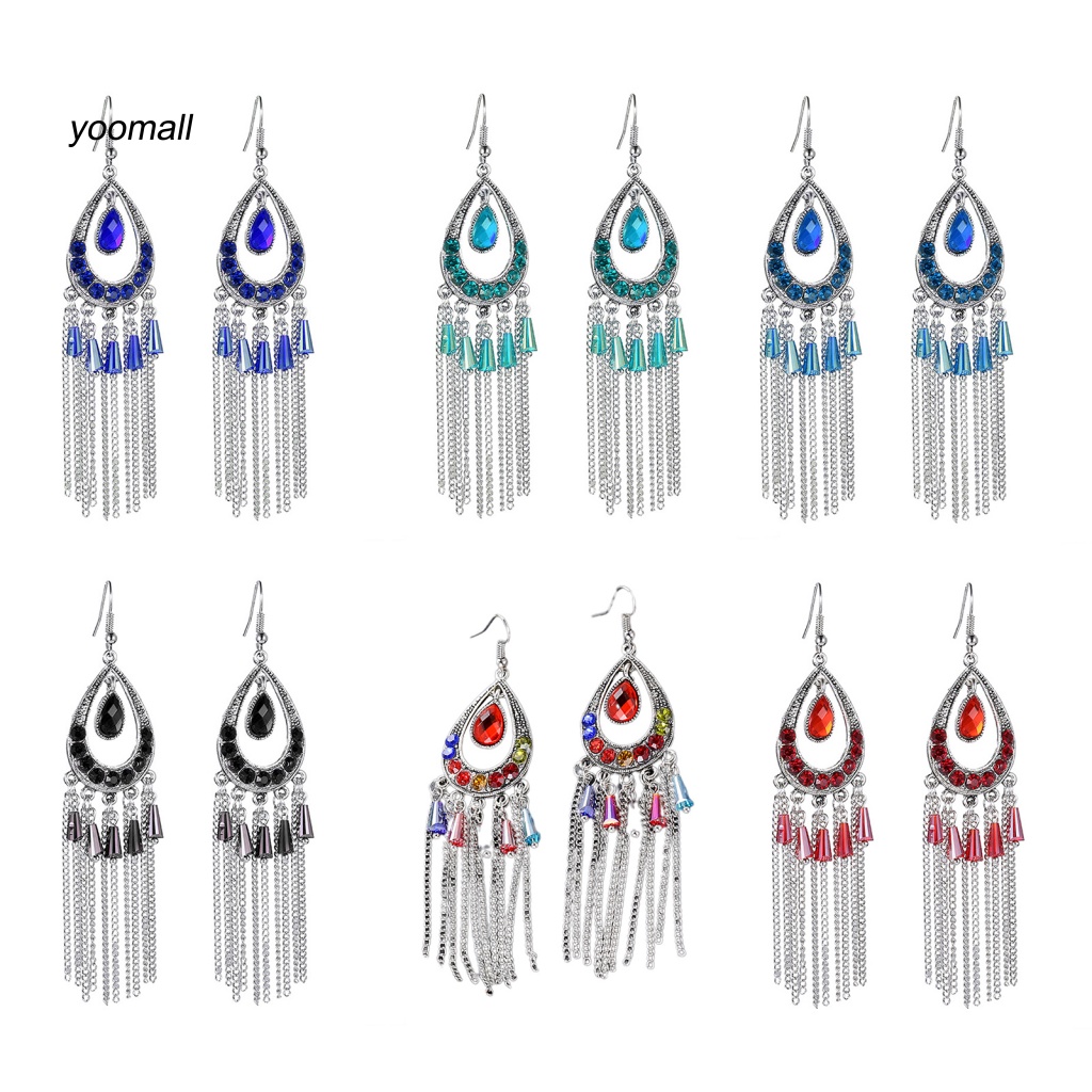 1 Đôi Bông Tai Dáng Dài Đính Đá Lấp Lánh Thời Trang