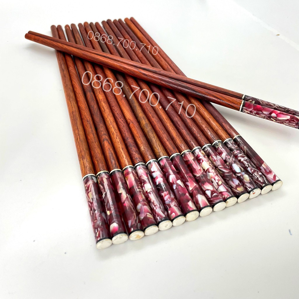 Đũa gỗ Cẩm lai đầu trong khảm trai biển tím -10 ĐÔI