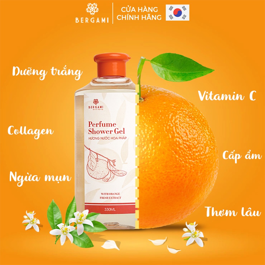 Sữa Tắm Nữ Dưỡng Ẩm Bergami, Tinh Chất Vitamin C Tự Nhiên, Cấp Ẩm Dưỡng Sáng Da Thơm Lâu Lưu Lương 12H 330ml/chai