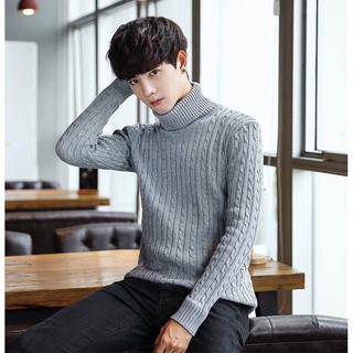 Áo len nam cổ lọ màu ghi chất liệu len đan phối dày dặn dáng vừa phù hợp cho cả nam và nữ hoặc làm áo đôi