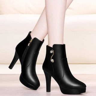 Giày boot nữ gót nhọn 7 phân khóa sườn