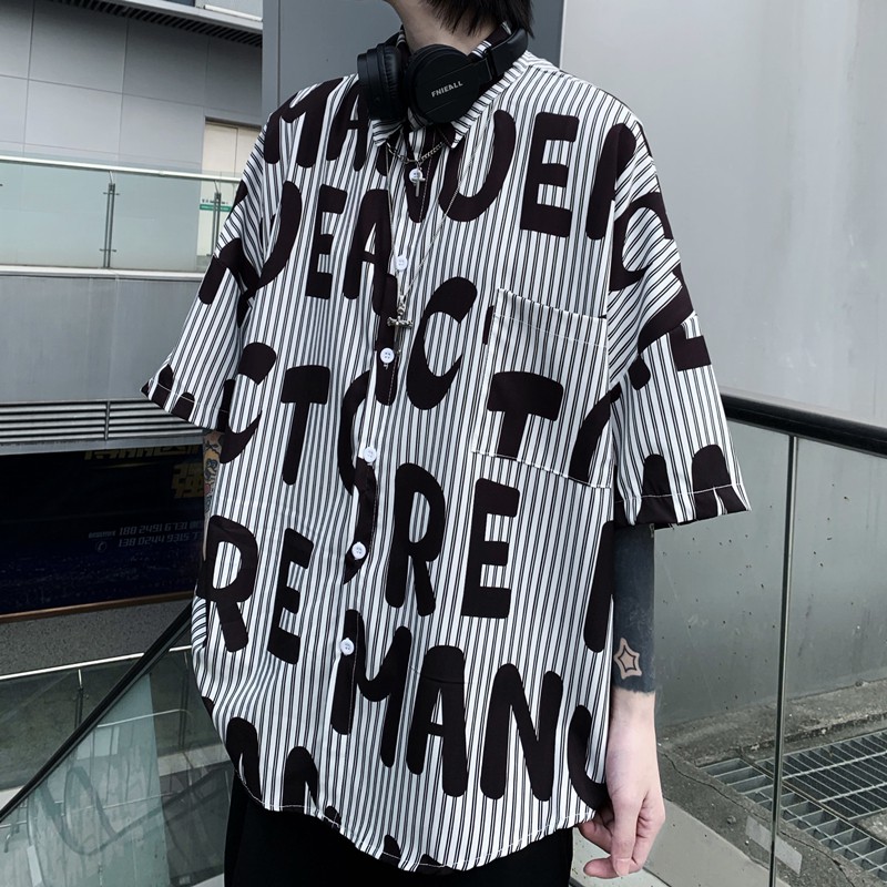 (A260) Áo sơ mi họa tiết đuôi tôm kẻ sọc size M LXL