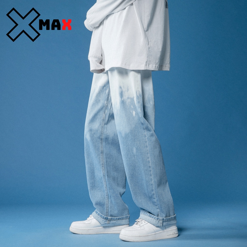 Quần jean nam baggy Wash 2 màu xanh trắng và xám Xmax quần bò dáng ống suông rộng dáng đứng vải jeans cao cấp Xmax B002