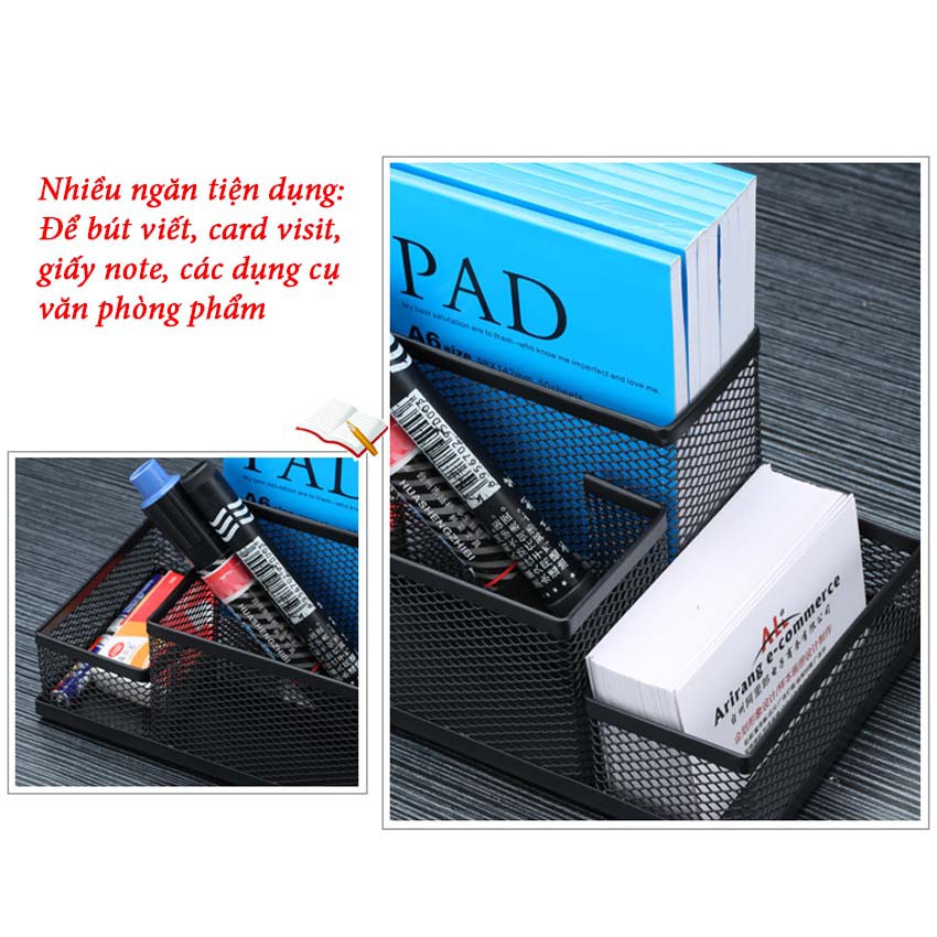 Khay đựng bút cao cấp NS05 bằng thép sơn tĩnh điện cứng chắc (hàng nhập khẩu) - hộp đựng bút để bàn, hộp bút đa năng