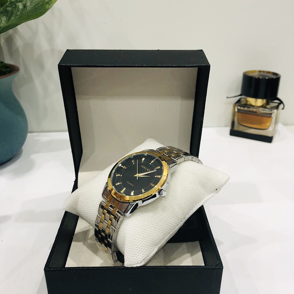 Đồng hồ nam HALEI chống nước dây demi vàng trắng thép chống gỉ tặng pin
