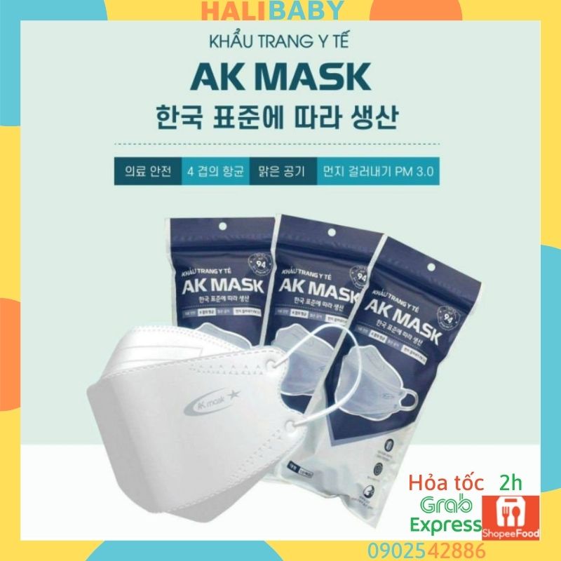 Khẩu trang kf94 hàn quốc 3D AK Mask 4 Lớp Mềm Mịn Túi 10 chiếc Halibaby KT0810