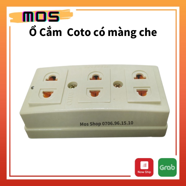 Ổ cắm 3 lổ coto màu trắng có màng che/ không màng che - Mos Shop