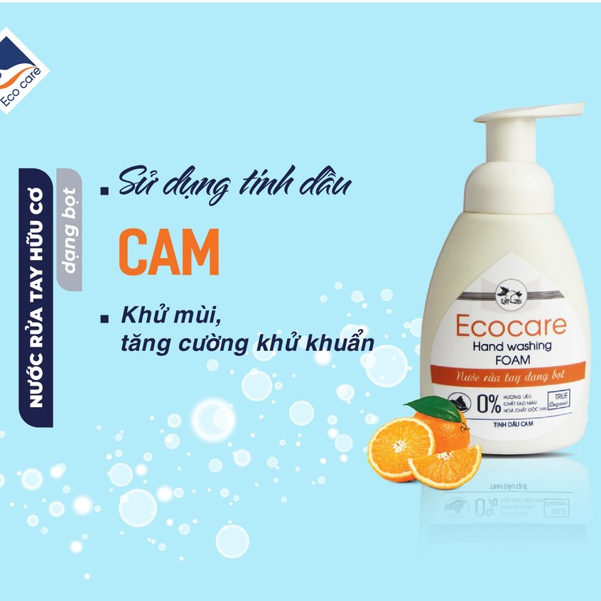 Nước rửa tay hữu cơ bồ hòn dạng bọt (Ecocare) - hương cam