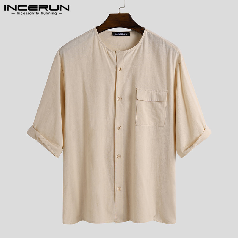 Áo Sơ Mi INCERUN Tay Ngắn Màu Trơn Thời Trang Cho Nam | BigBuy360 - bigbuy360.vn