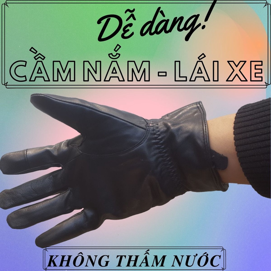 Găng Tay Da Cừu Nam Mỏng Nhẹ Lót Lông Đi Mưa Thoải Mái, Dễ Lái Xe - Không Bong Nổ - Bảo Hành Da Thật 3 Năm - GL125