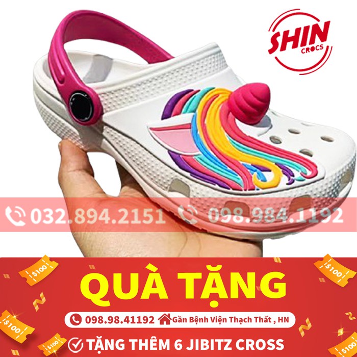 dép cross cho béFREESHIPdép cross cho bé họa tiết ngựa hồng PONR và CÁ MẬP  MAIHNSS2213 tặng thêm 6 jibitz cross