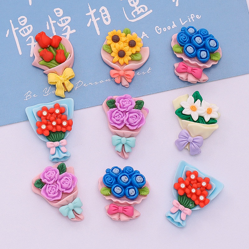 Bộ 10 Kẹp Tóc Hình Hoa Hồng Bằng Nhựa Resin Dễ Thương Dùng Trang Trí Bình Nước / Điện Thoại