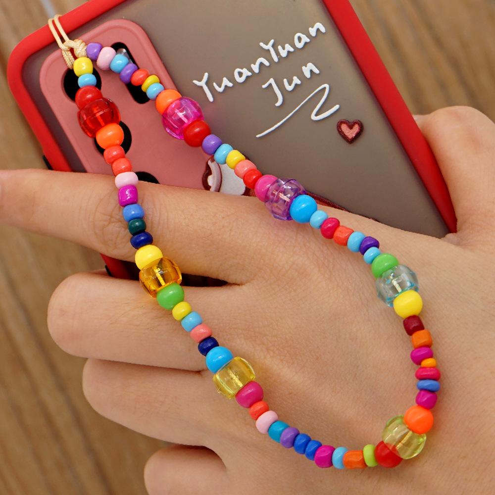 ☆YOLA☆ Universal Phone Charm Strap Smile Pearl Necklace Strap Mobile Chain for Keys Multi Color Lanyard Girls Lady Gift Phone Case Hanging Cord Phone Choker