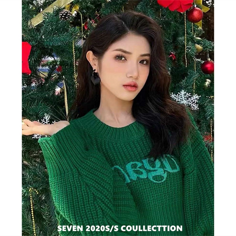 Áo sweater lửng dáng rộng màu xanh lá sang trọng thời trang 2021 dành cho nữ